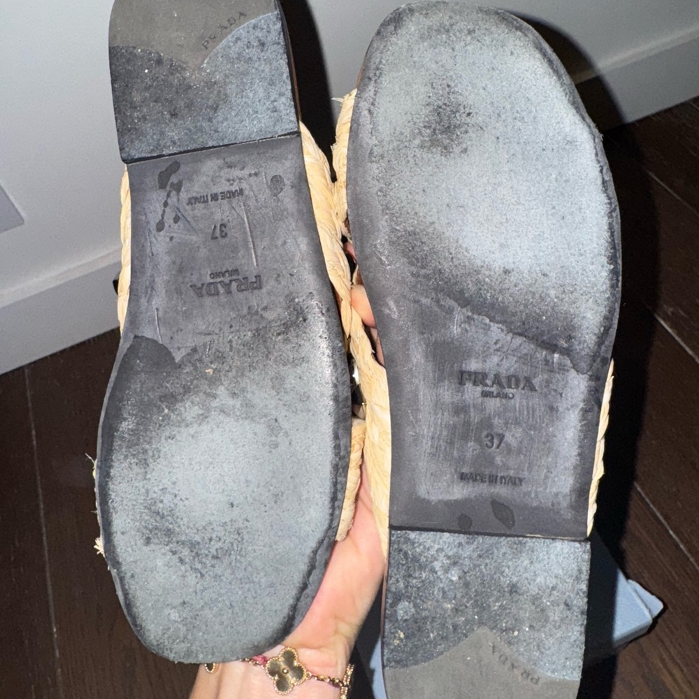 Prada Tan Raffia Crystal-Cross Slide Sandals - Picture 3 of 8